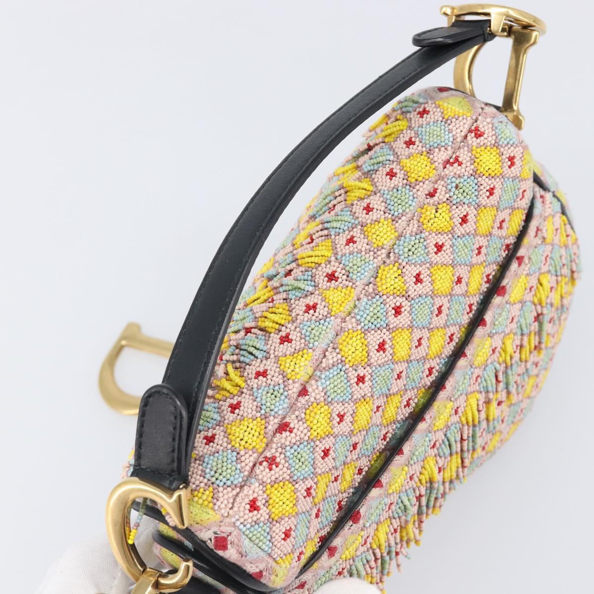 Christian Dior Saddle Bag Hand Bag beads Multicolor Gold Auth yk20714SAM