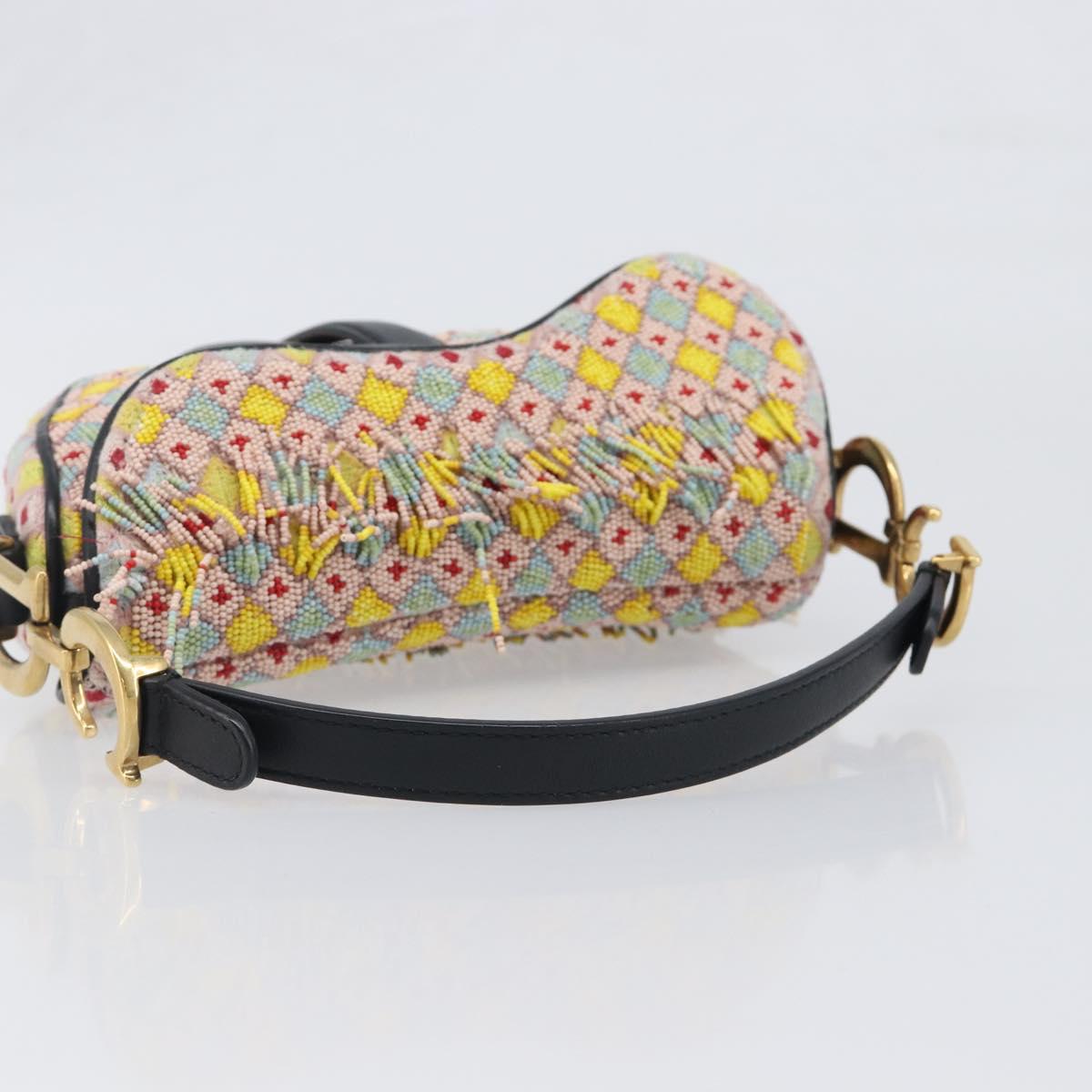 Christian Dior Saddle Bag Hand Bag beads Multicolor Gold Auth yk20714SAM