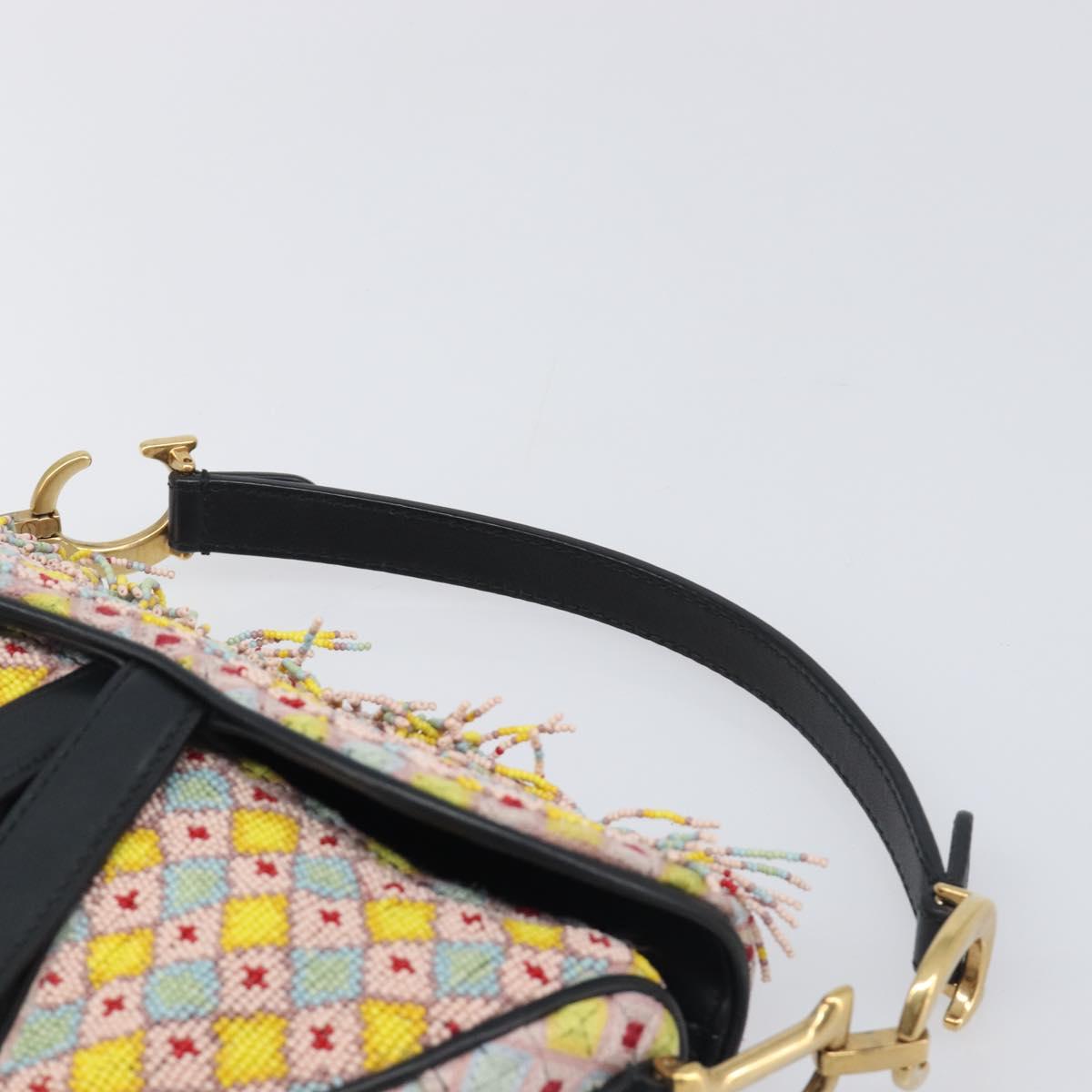Christian Dior Saddle Bag Hand Bag beads Multicolor Gold Auth yk20714SAM