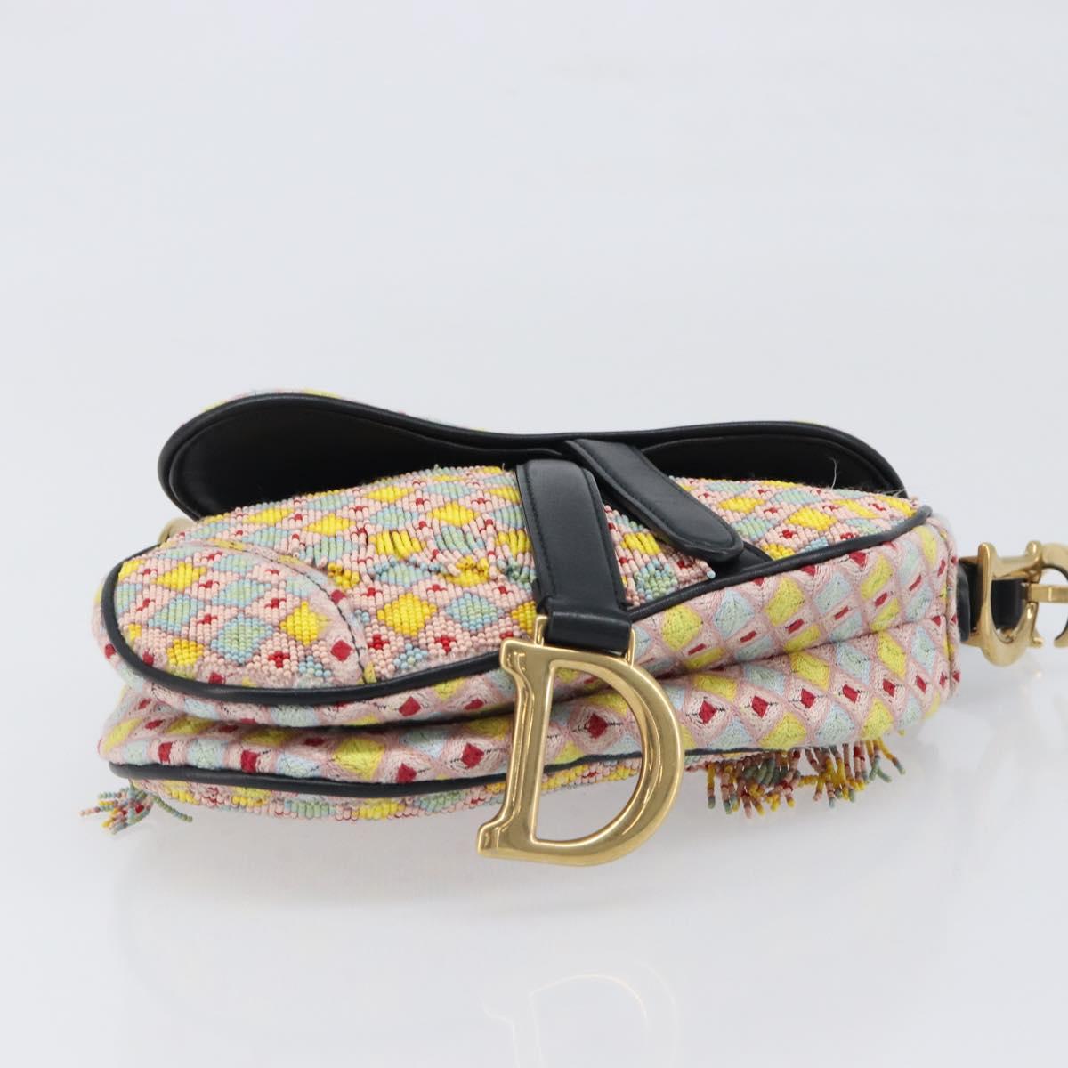 Christian Dior Saddle Bag Hand Bag beads Multicolor Gold Auth yk20714SAM