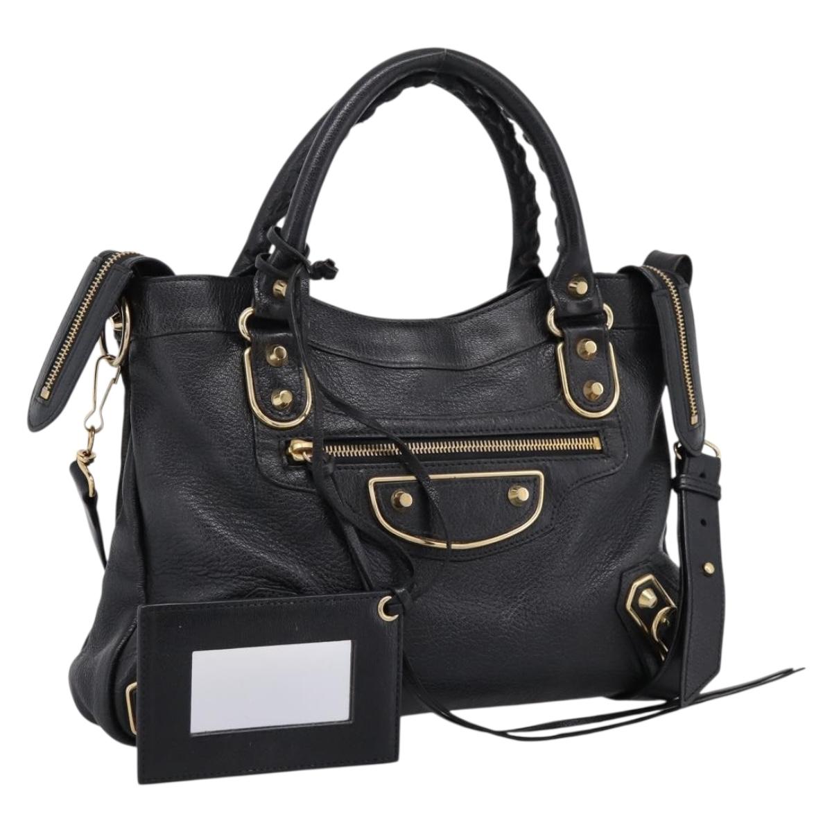 BALENCIAGA Metallic Edge Town Bag Leather 2way Black Gold 390149 Auth yk20715M