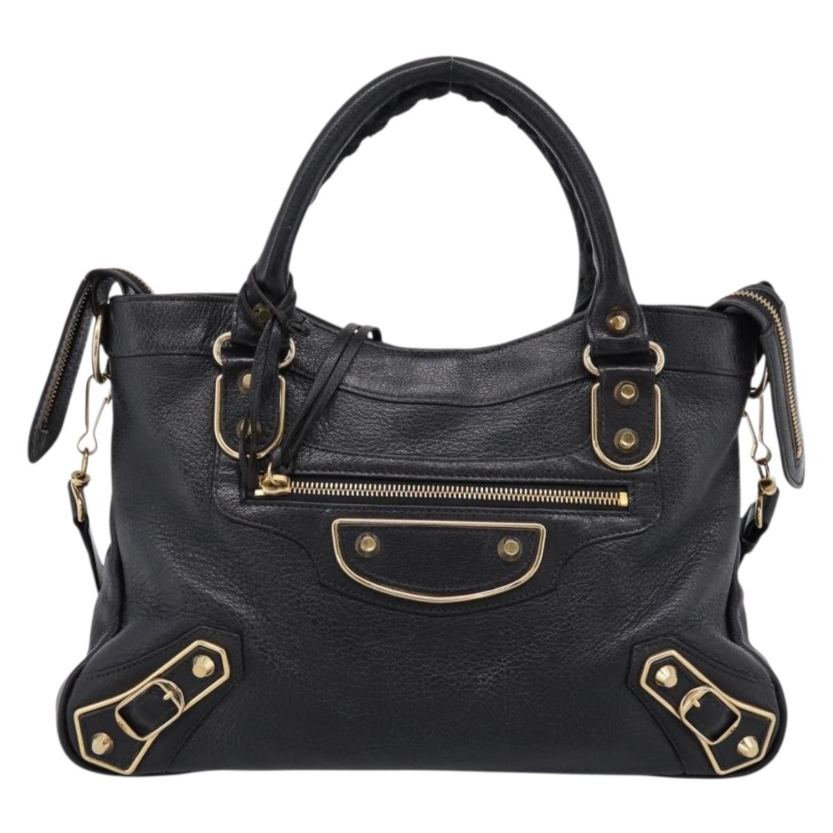 BALENCIAGA Metallic Edge Town Bag Leather 2way Black Gold 390149 Auth yk20715M