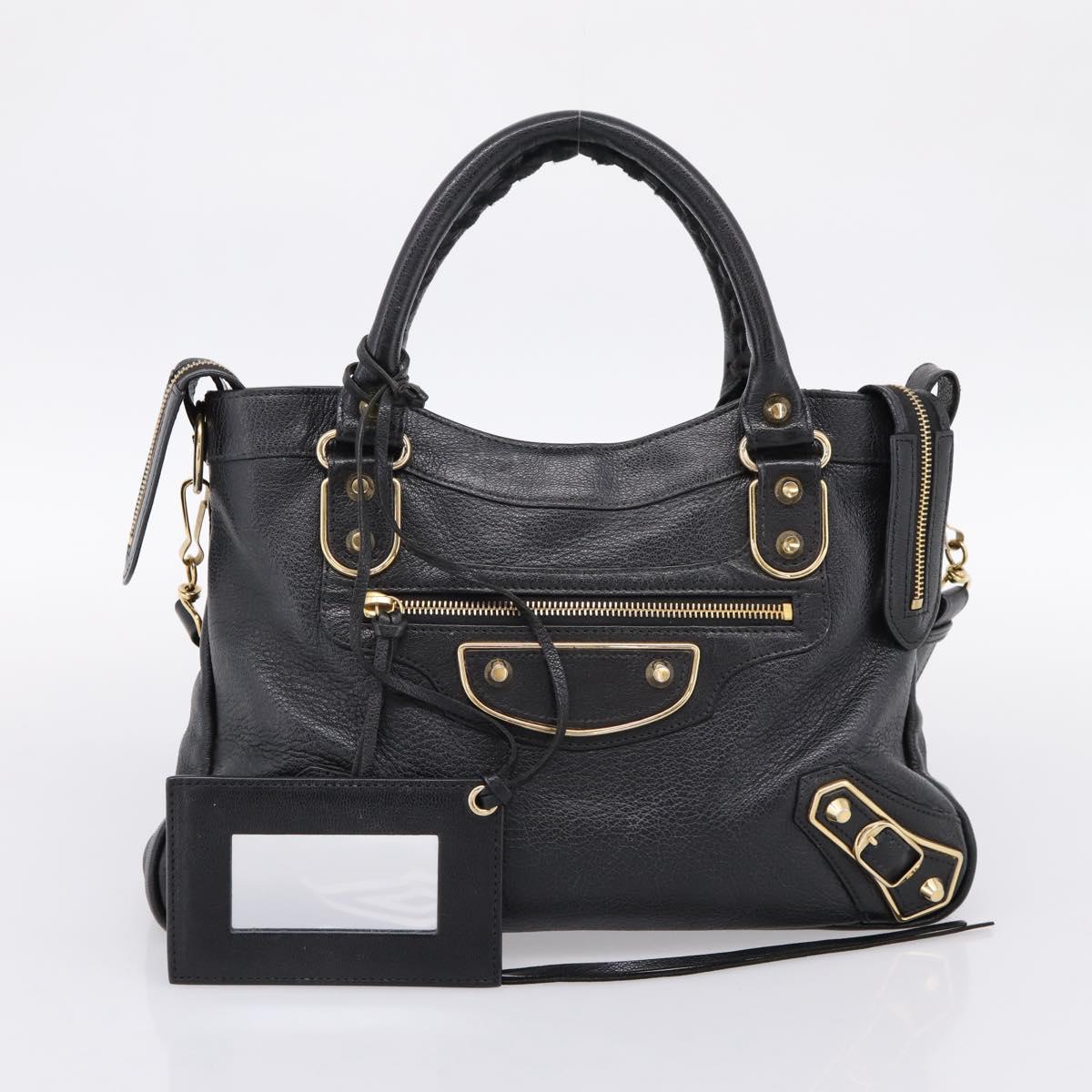 BALENCIAGA Metallic Edge Town Bag Leather 2way Black Gold 390149 Auth yk20715M