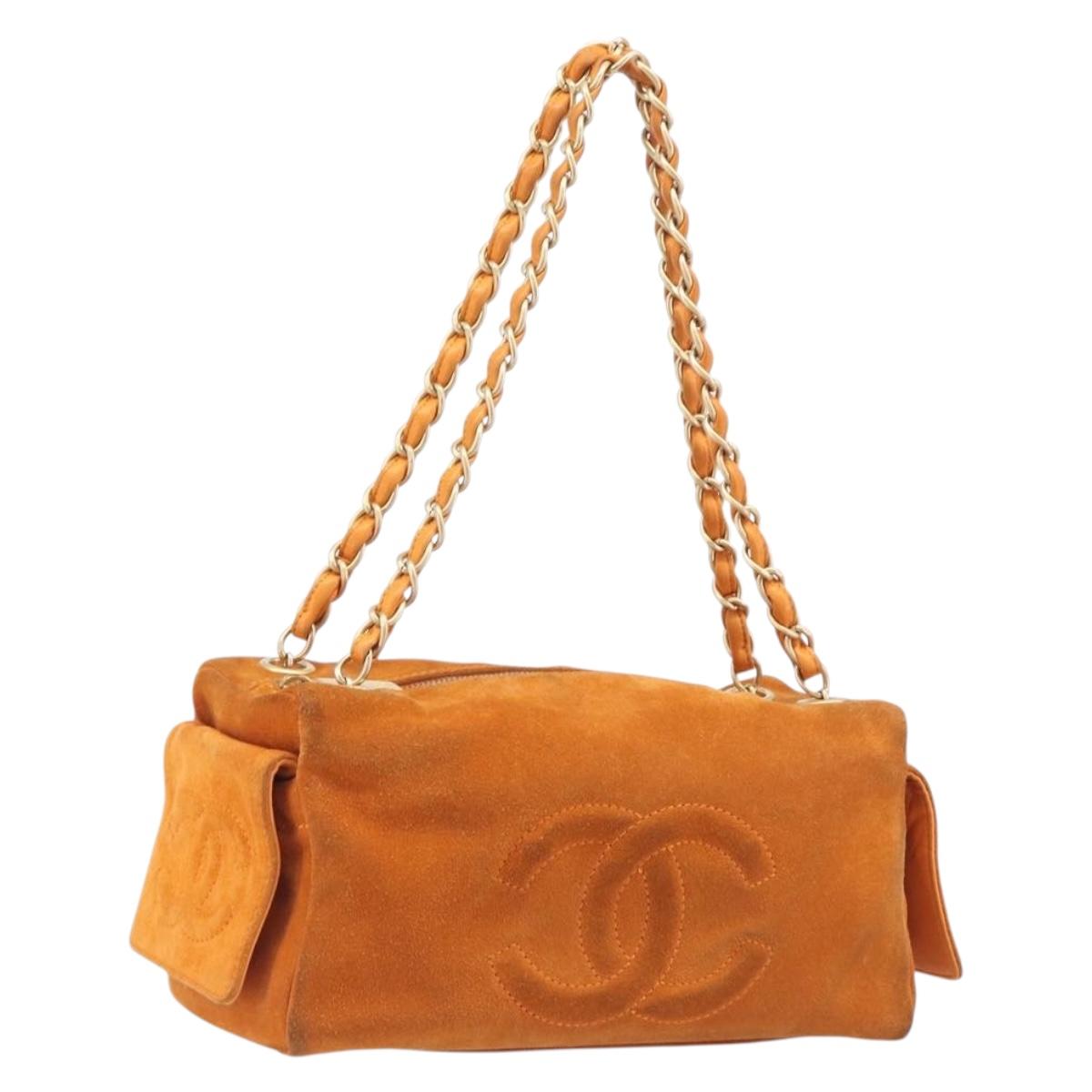 CHANEL COCO Mark Chain Shoulder Bag Suede Orange Gold CC Auth yk20718V