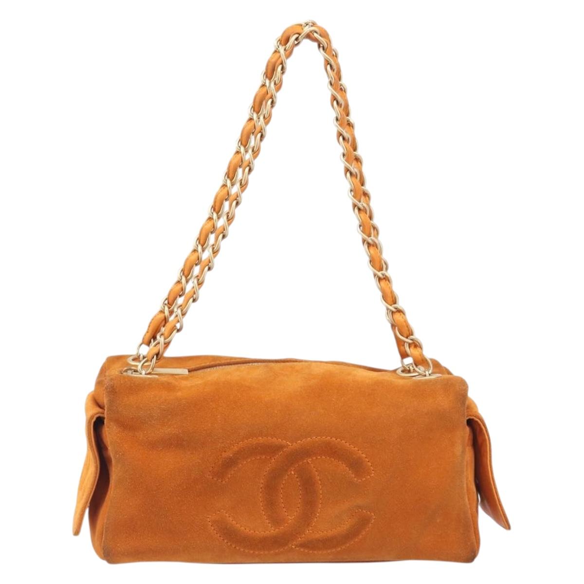 CHANEL COCO Mark Chain Shoulder Bag Suede Orange Gold CC Auth yk20718V