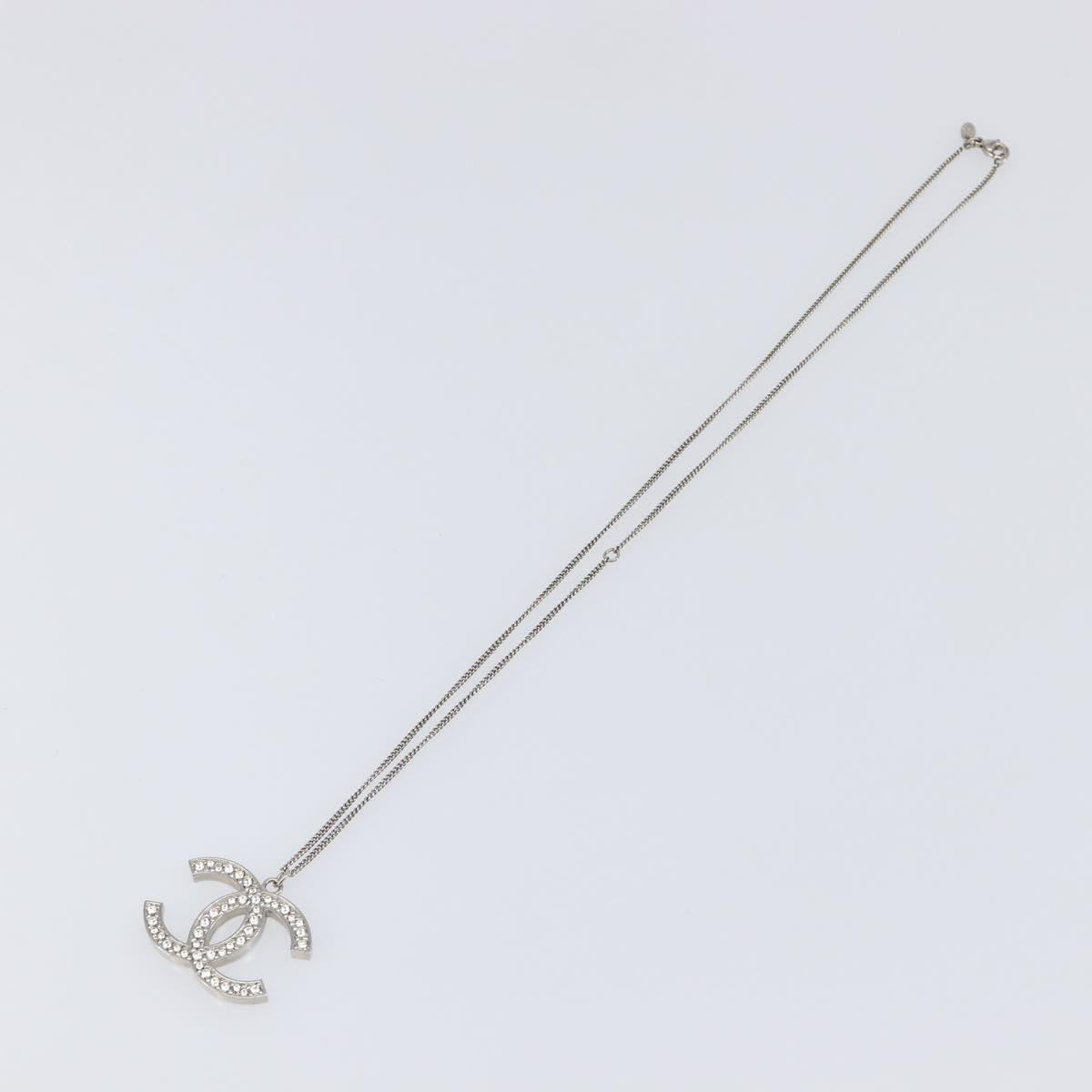 CHANEL COCO Mark Stone Necklace metal Silver CC Auth yk20721M