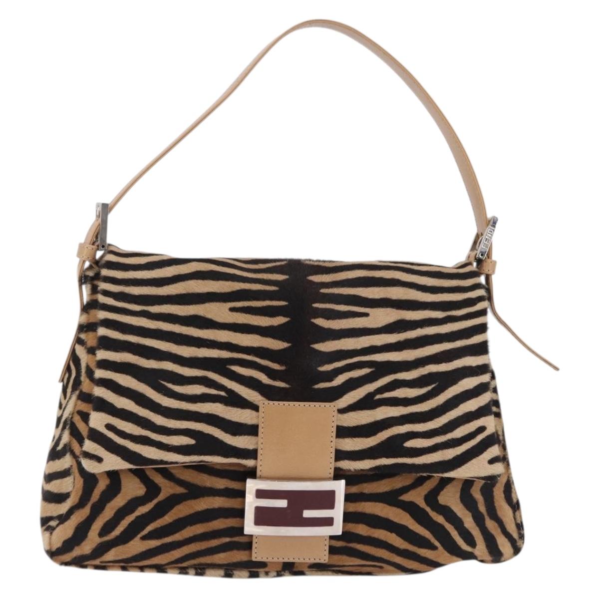 FENDI Animal Pattern Mamma Baguette Bag Harako Leather Brown Auth yk20722SAM