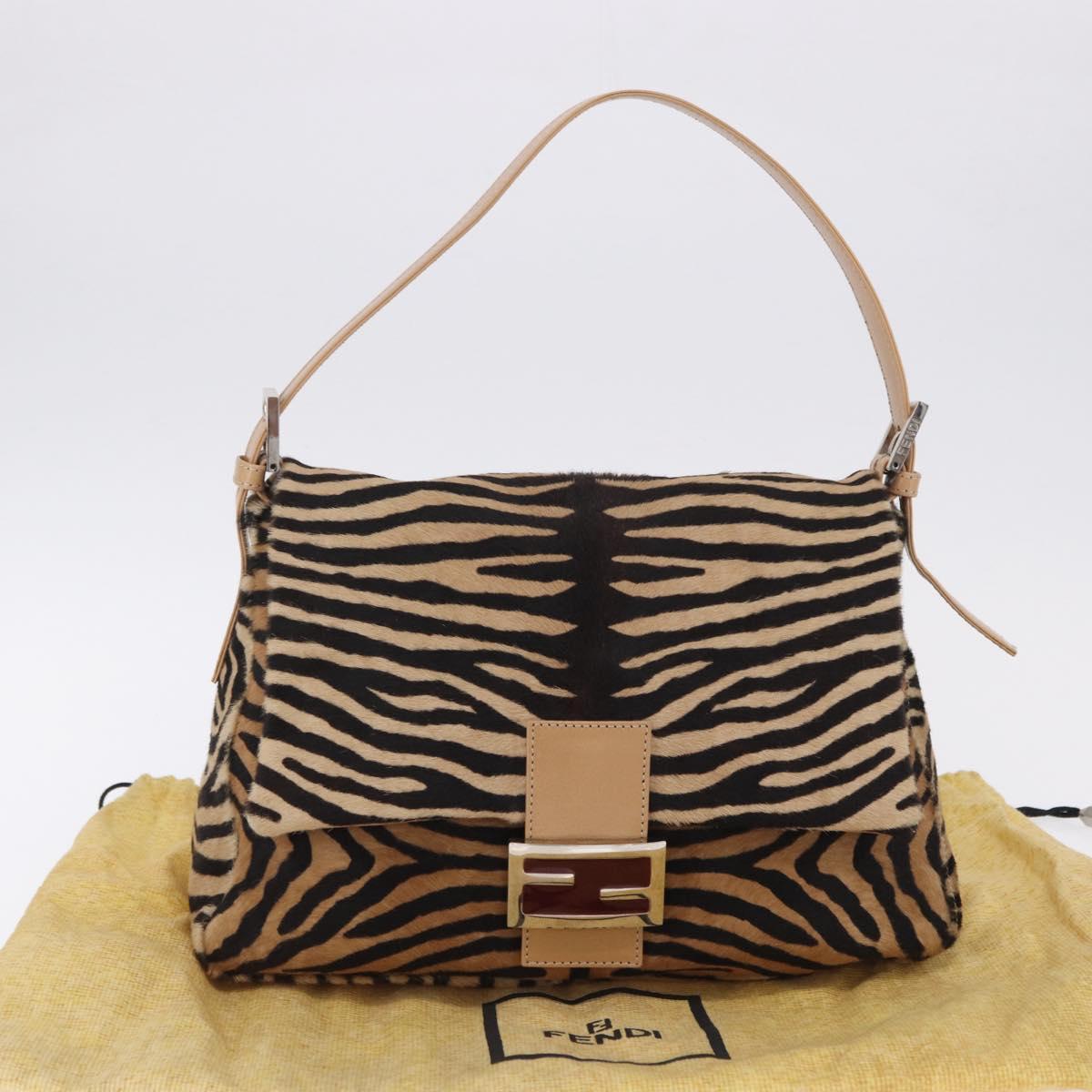 FENDI Animal Pattern Mamma Baguette Bag Harako Leather Brown Auth yk20722SAM