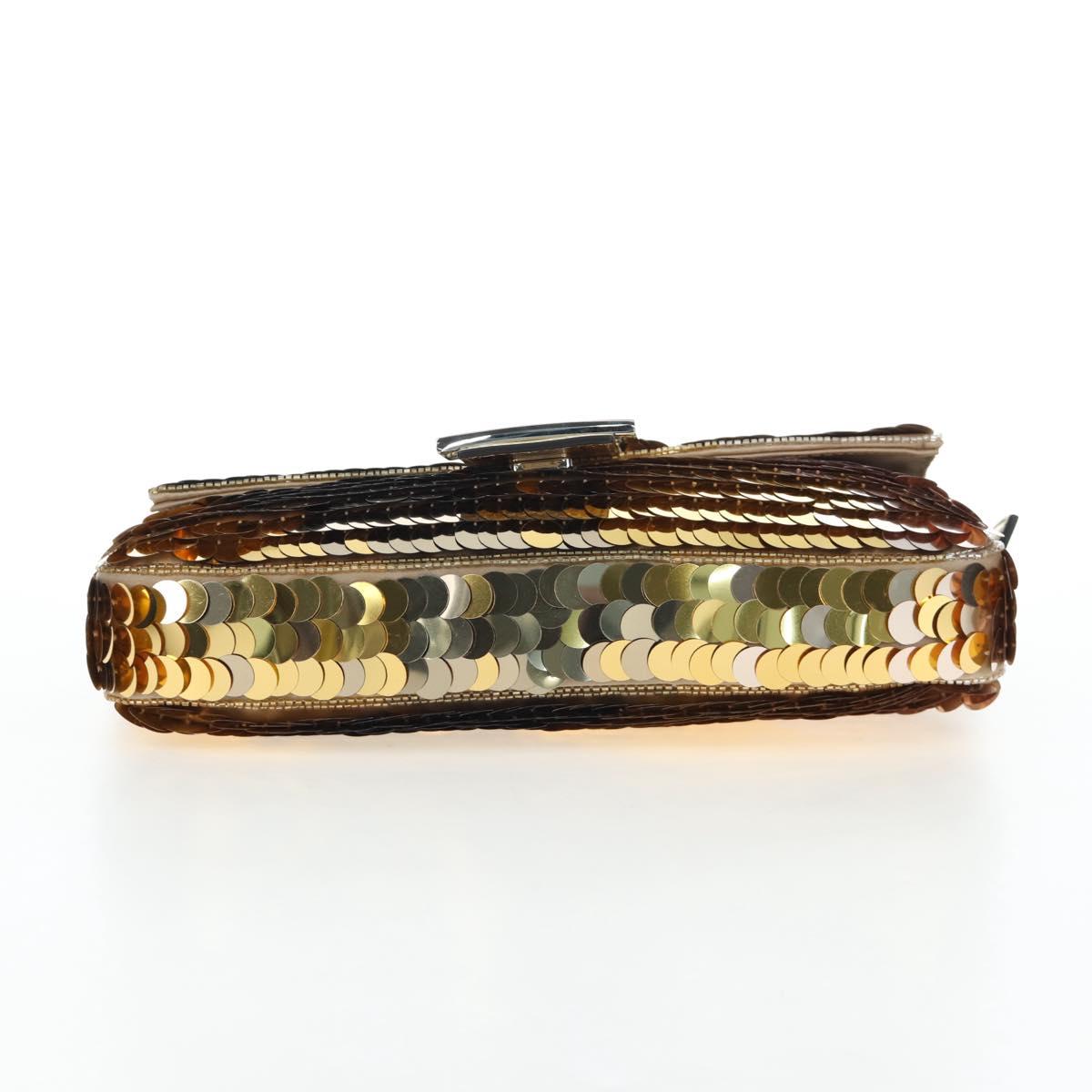 FENDI Mamma Baguette Shoulder Bag Sequin Leather Gold Tone Auth yk20723SM