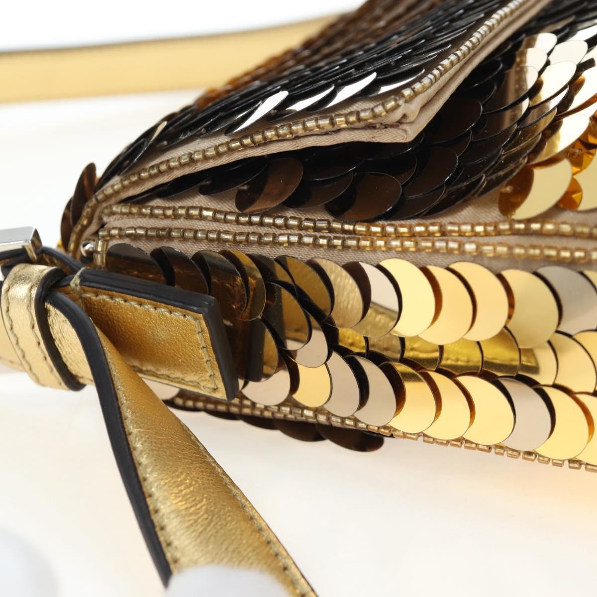 FENDI Mamma Baguette Shoulder Bag Sequin Leather Gold Tone Auth yk20723SM