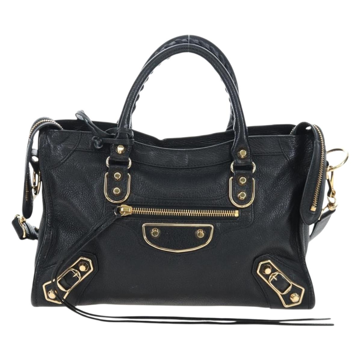 BALENCIAGA Classic Edge City Bag Leather 2way Black Gold 432831 Auth yk20725SAM