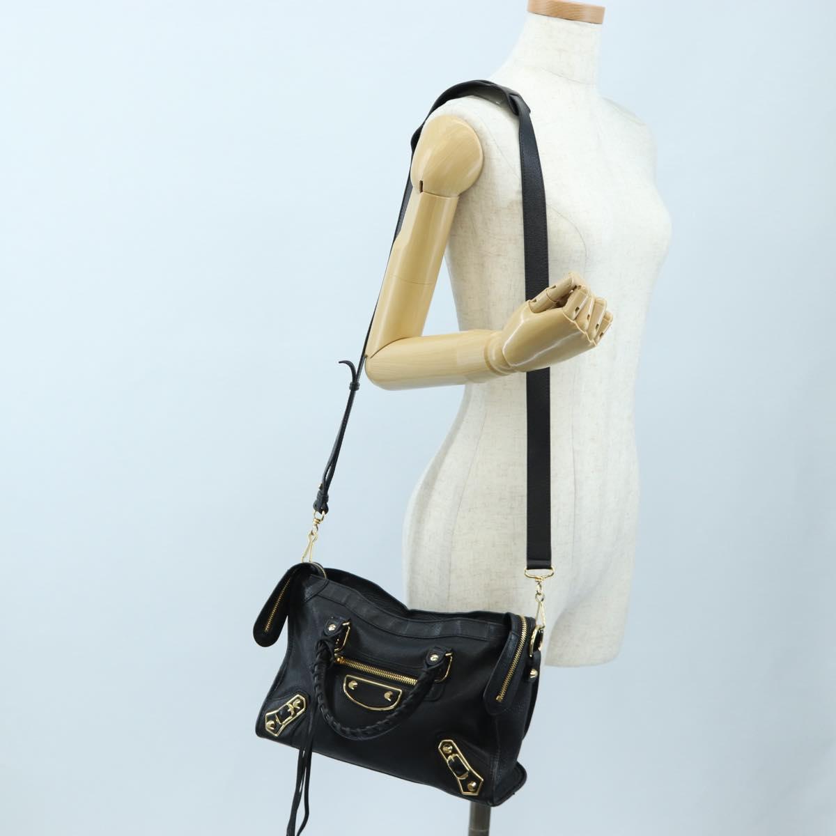 BALENCIAGA Classic Edge City Bag Leather 2way Black Gold 432831 Auth yk20725SAM