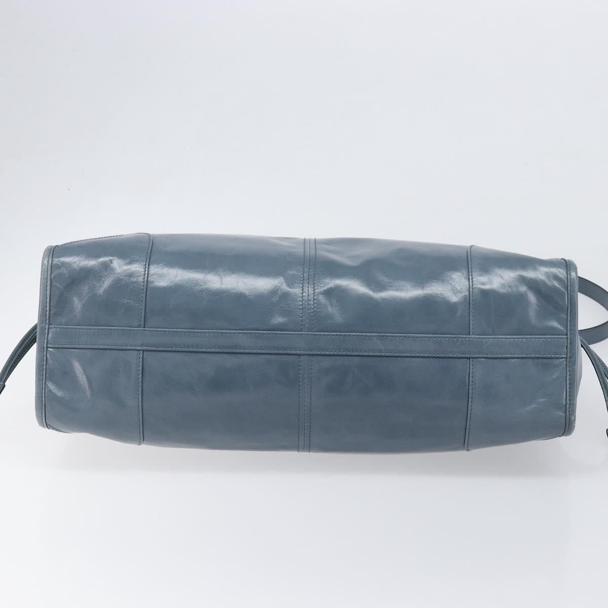 PRADA Bonnie Large Hand Bag Leather 2way Blue Gold Auth yk20726SAM