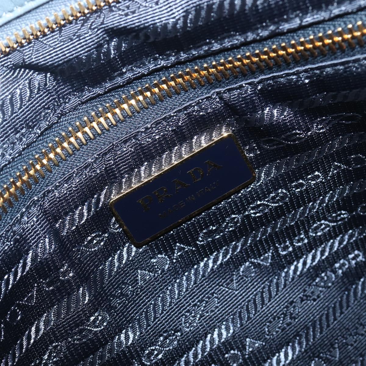 PRADA Bonnie Large Hand Bag Leather 2way Blue Gold Auth yk20726SAM