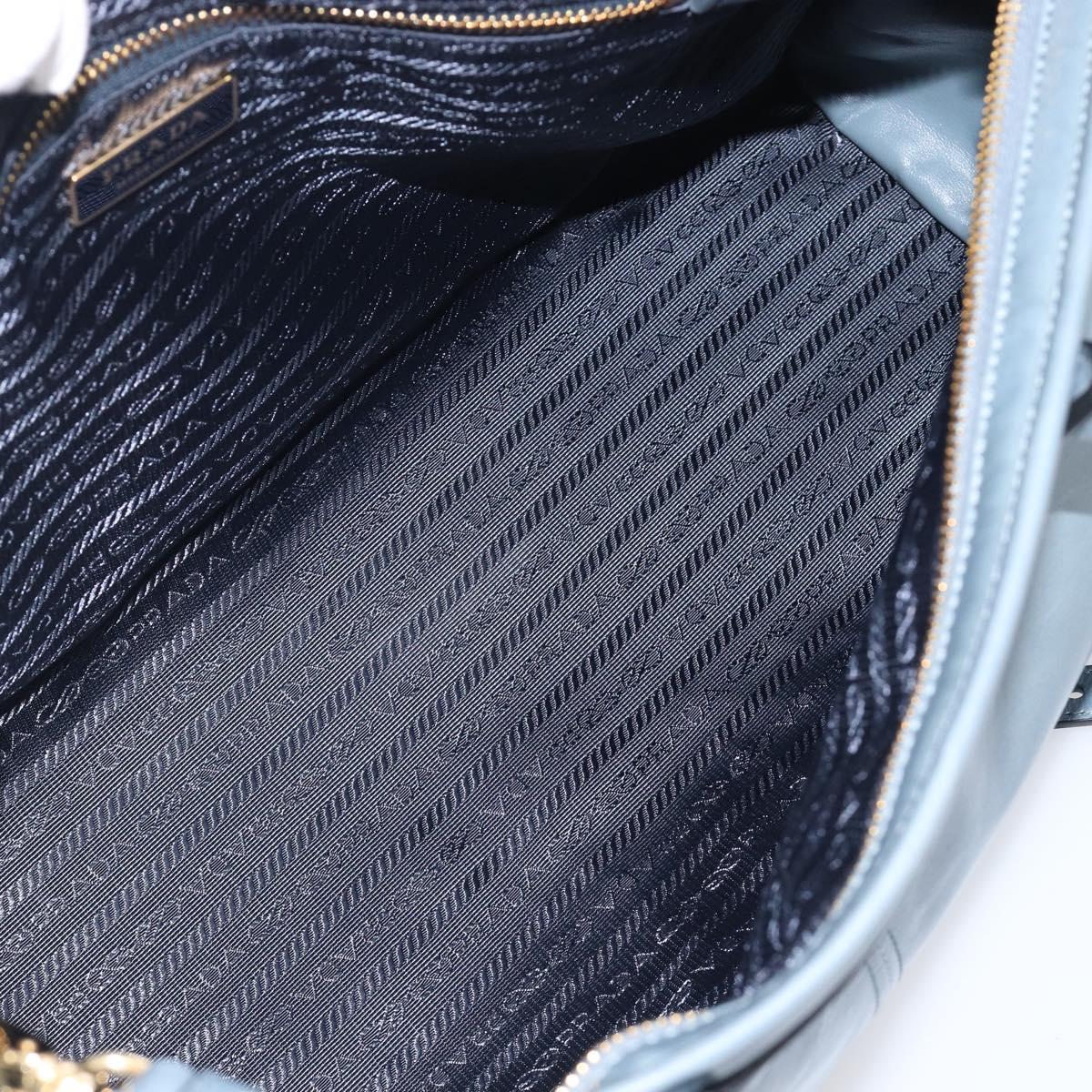 PRADA Bonnie Large Hand Bag Leather 2way Blue Gold Auth yk20726SAM
