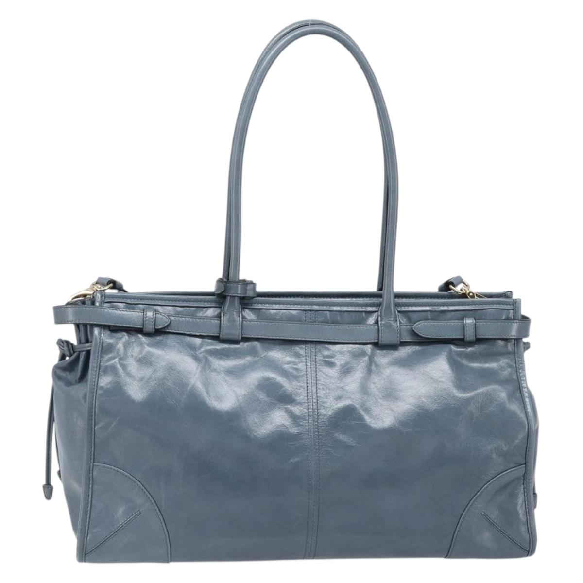 PRADA Bonnie Large Hand Bag Leather 2way Blue Gold Auth yk20726SAM