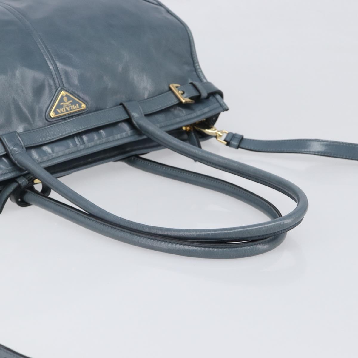 PRADA Bonnie Large Hand Bag Leather 2way Blue Gold Auth yk20726SAM