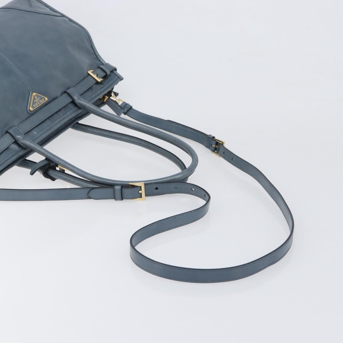 PRADA Bonnie Large Hand Bag Leather 2way Blue Gold Auth yk20726SAM