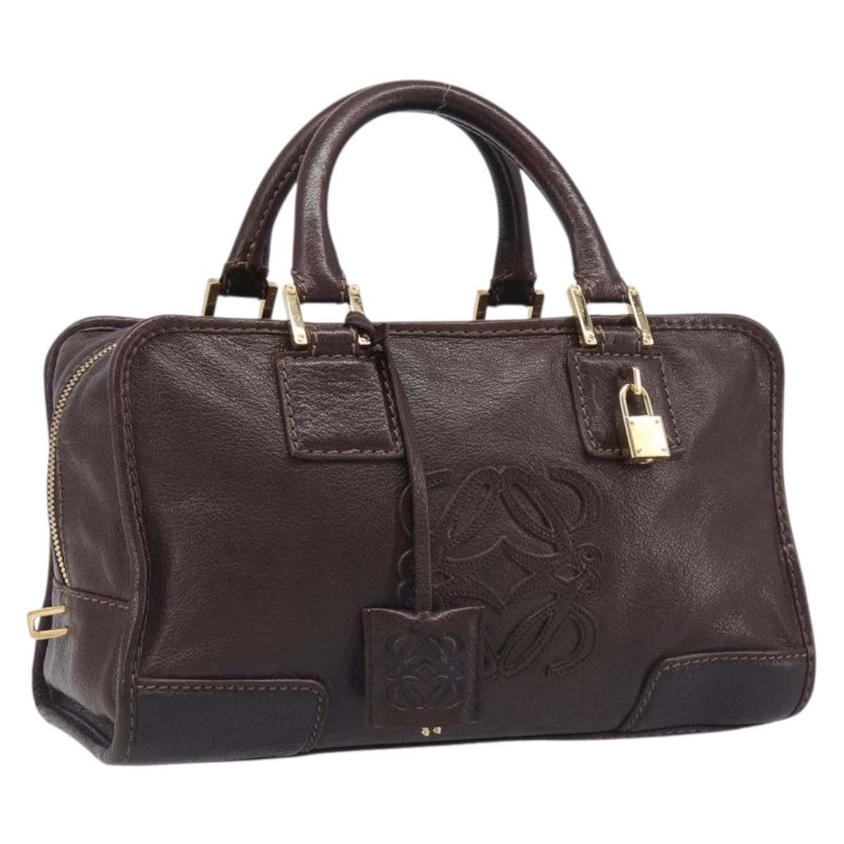 LOEWE Amazona 28 Hand Bag Leather Brown Gold Auth yk20728V