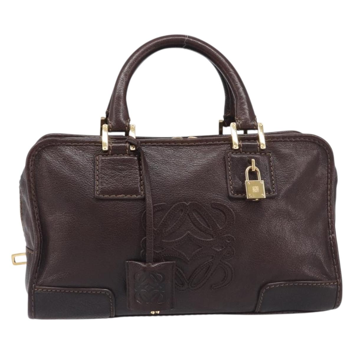 LOEWE Amazona 28 Hand Bag Leather Brown Gold Auth yk20728V