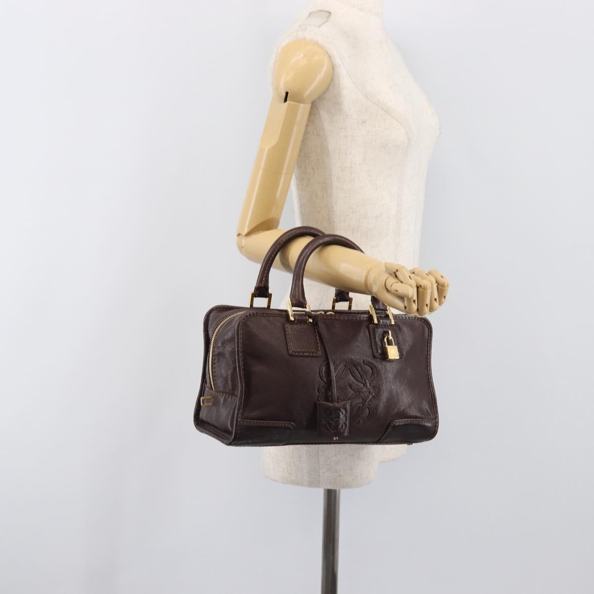 LOEWE Amazona 28 Hand Bag Leather Brown Gold Auth yk20728V