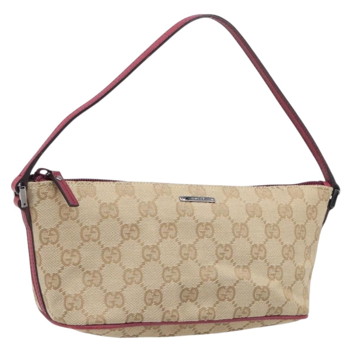GUCCI GG Canvas Accessory Pouch Beige Silver 07198 Auth yk20729V