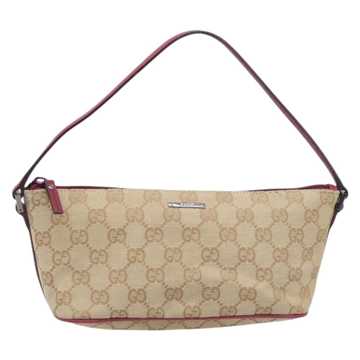 GUCCI GG Canvas Accessory Pouch Beige Silver 07198 Auth yk20729V