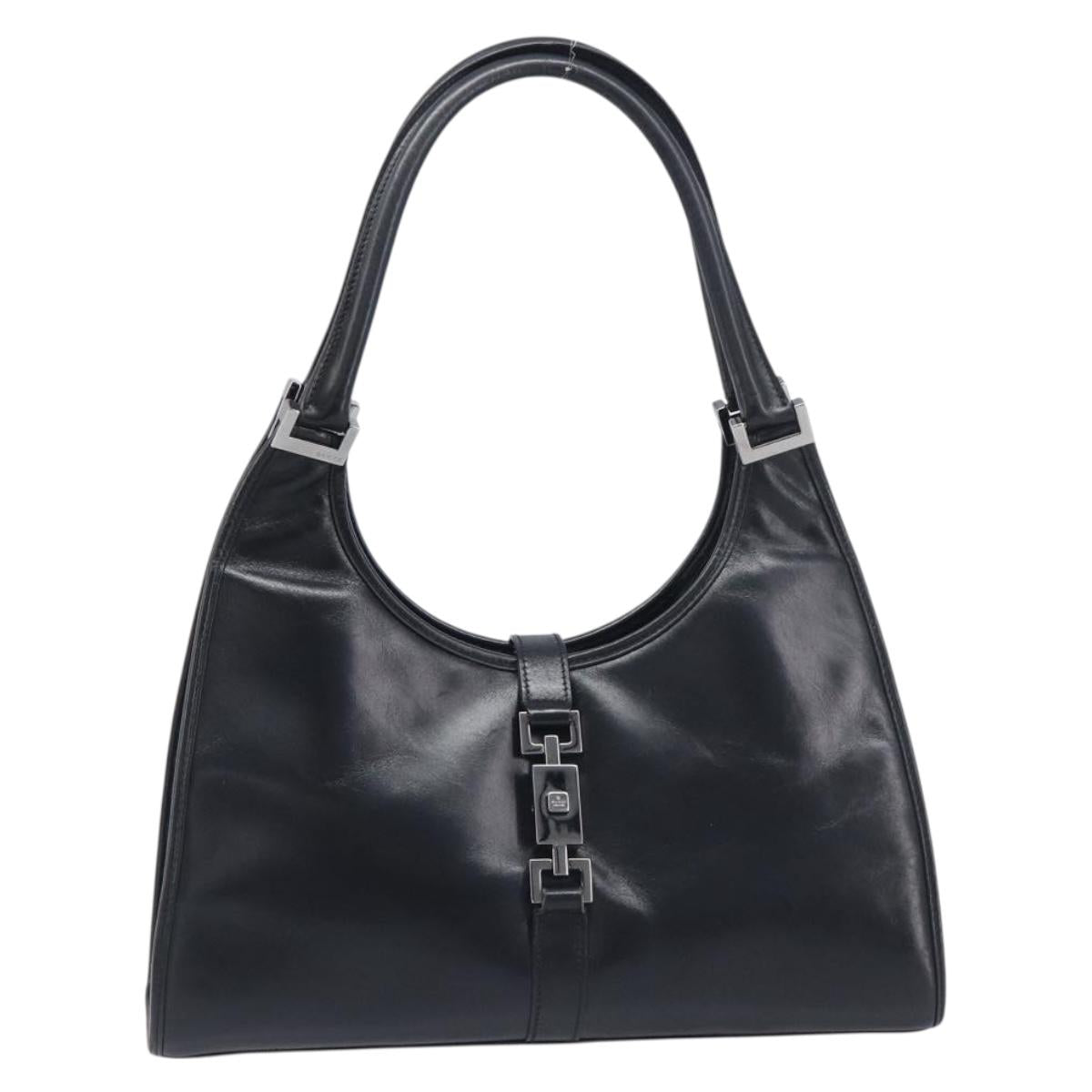 GUCCI Jackie Hand Bag Leather Black Silver 002 1067 Auth yk20730V