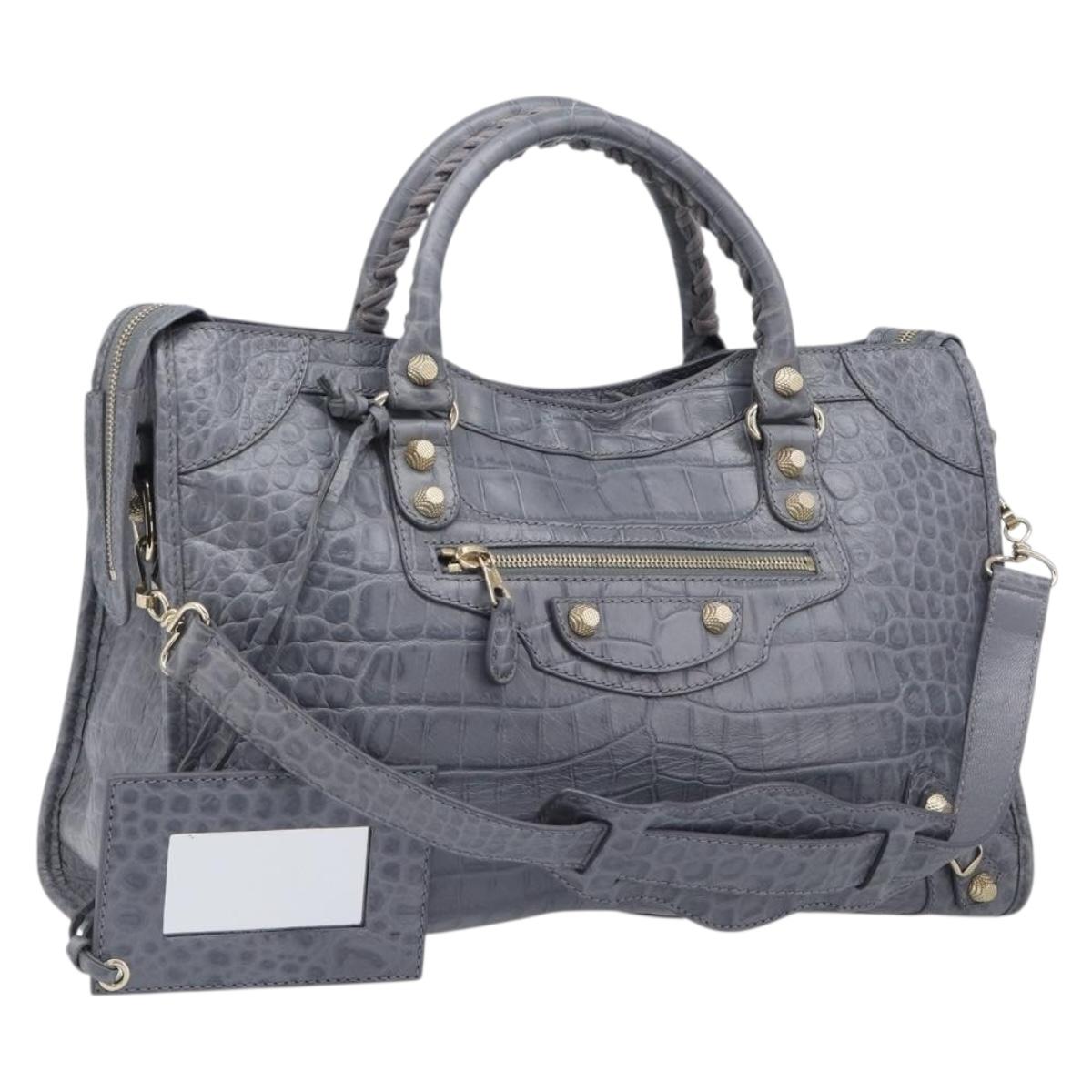 BALENCIAGA The Giant City Bag Embossed leather 2way Gray 281770 Auth yk20733SAM