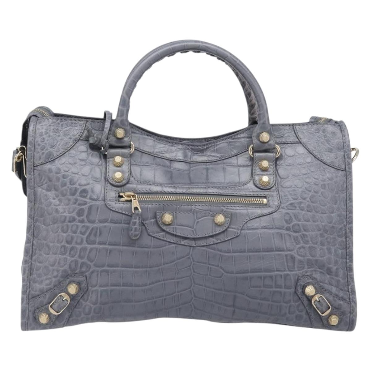 BALENCIAGA The Giant City Bag Embossed leather 2way Gray 281770 Auth yk20733SAM
