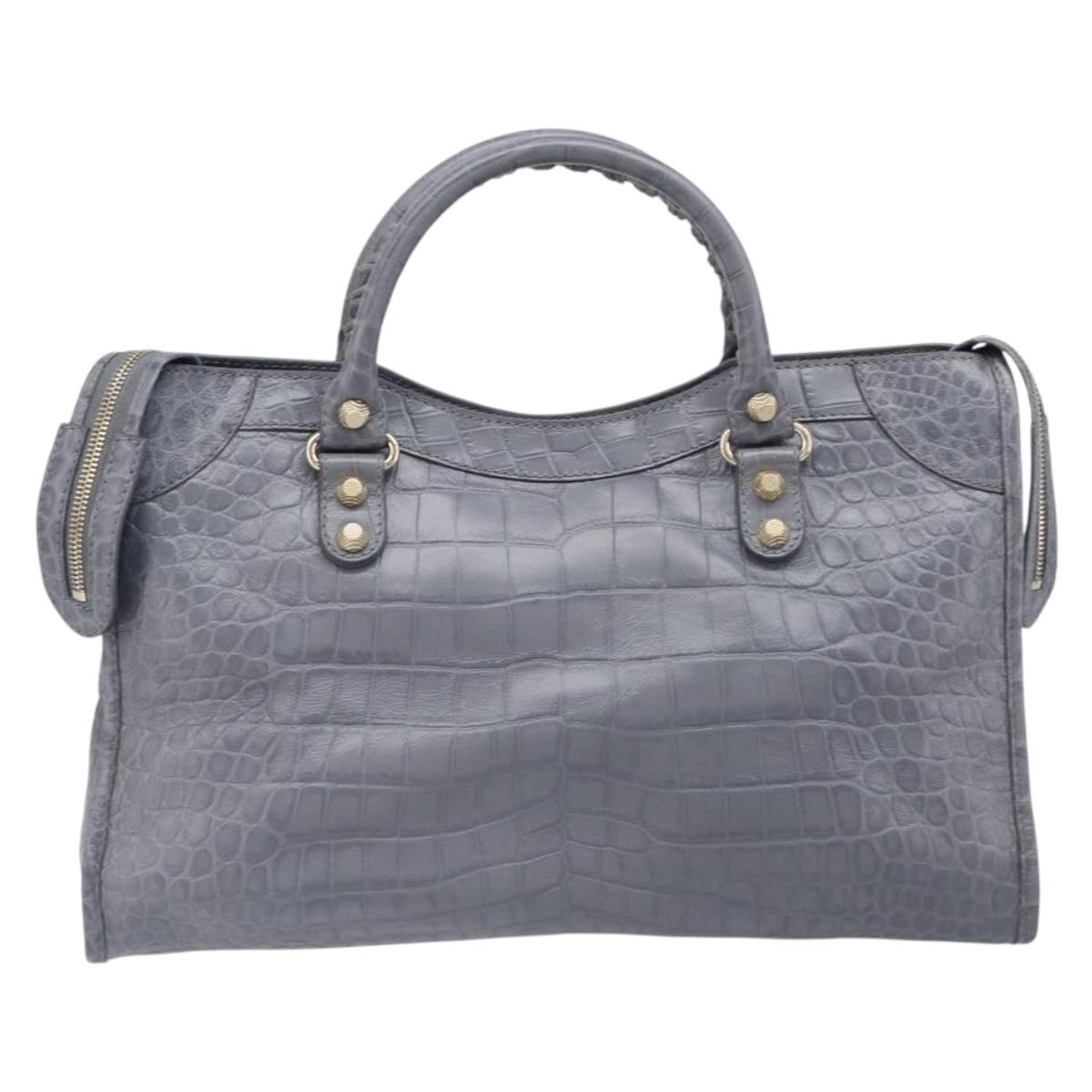 BALENCIAGA The Giant City Bag Embossed leather 2way Gray 281770 Auth yk20733SAM