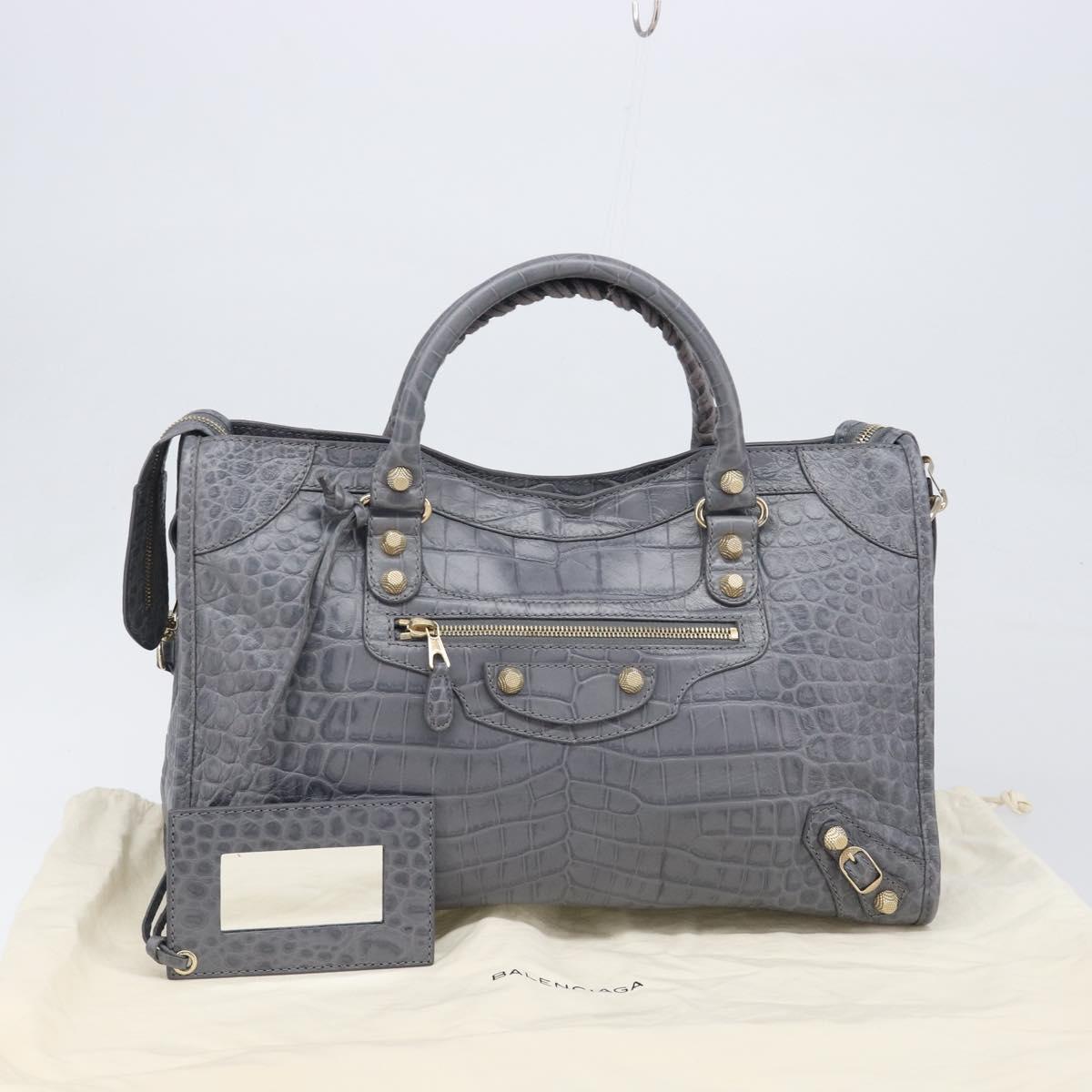 BALENCIAGA The Giant City Bag Embossed leather 2way Gray 281770 Auth yk20733SAM