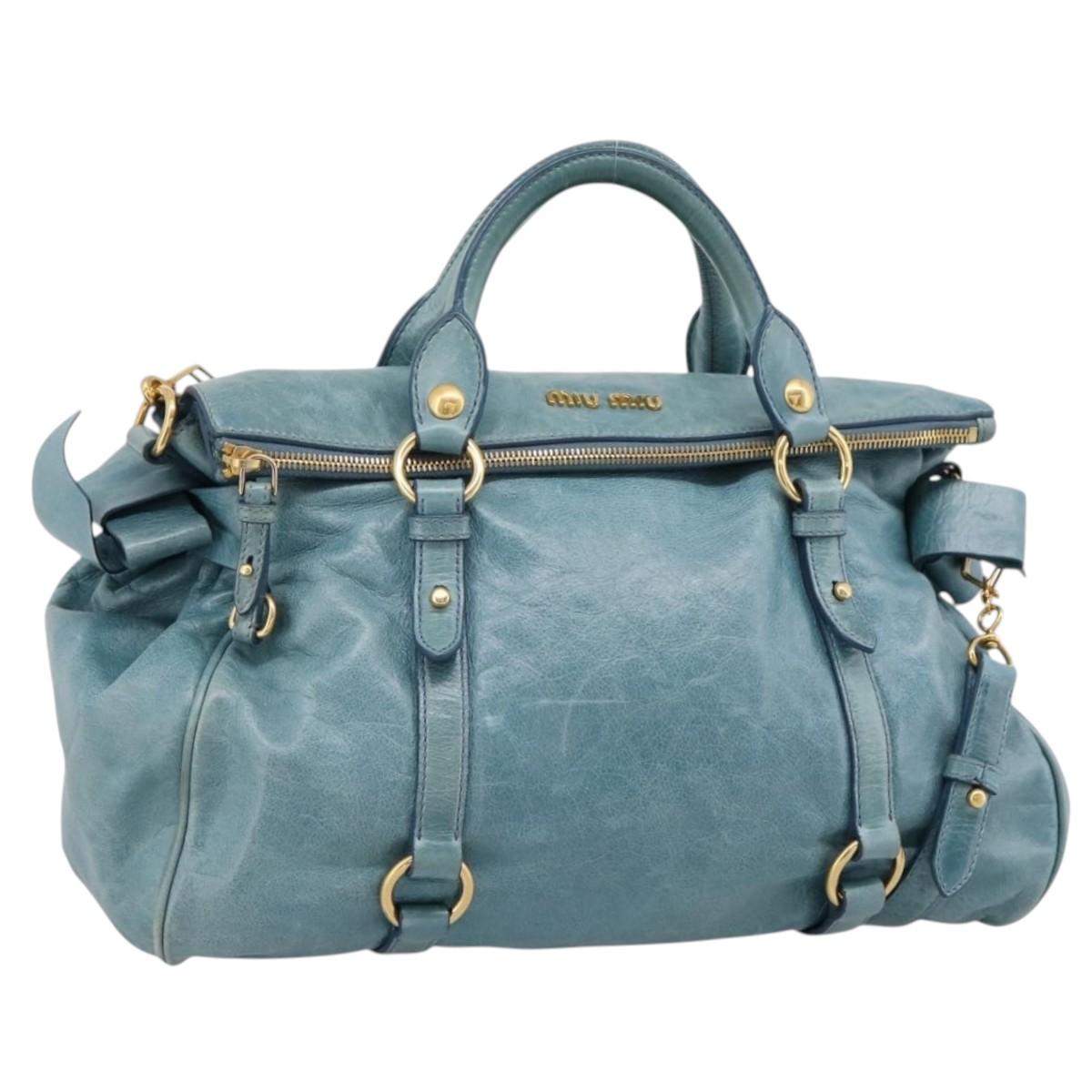 Miu Miu Hand Bag Leather 2way Blue Gold Auth yk20734M