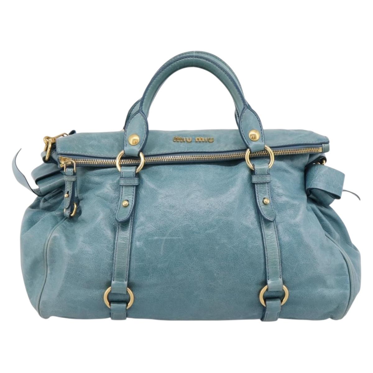 Miu Miu Hand Bag Leather 2way Blue Gold Auth yk20734M