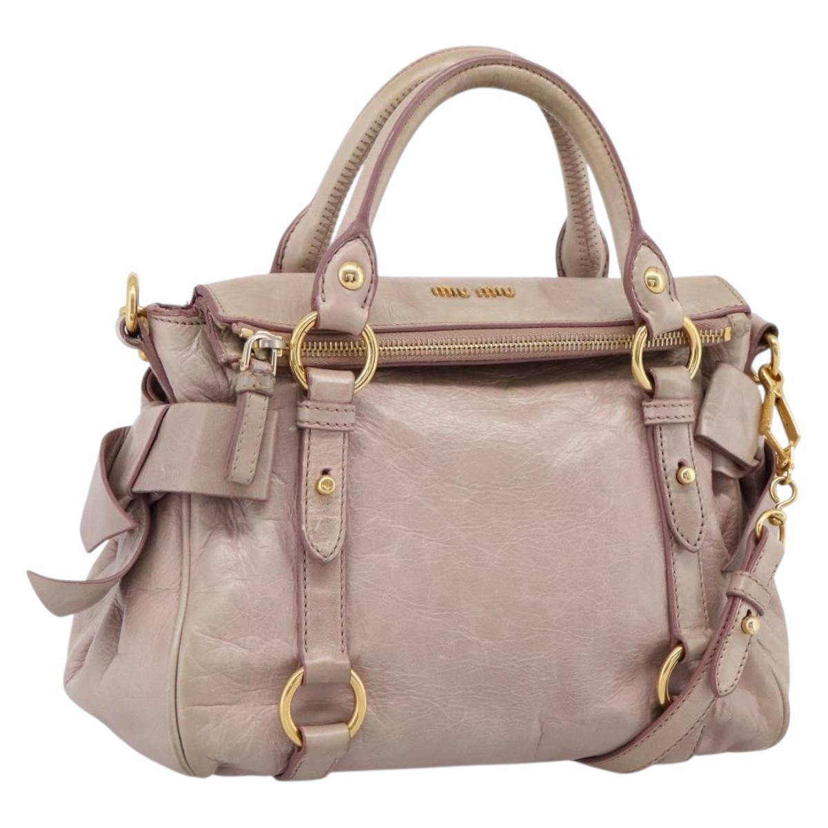 Miu Miu Hand Bag Leather 2way Pink Gold Auth yk20735M