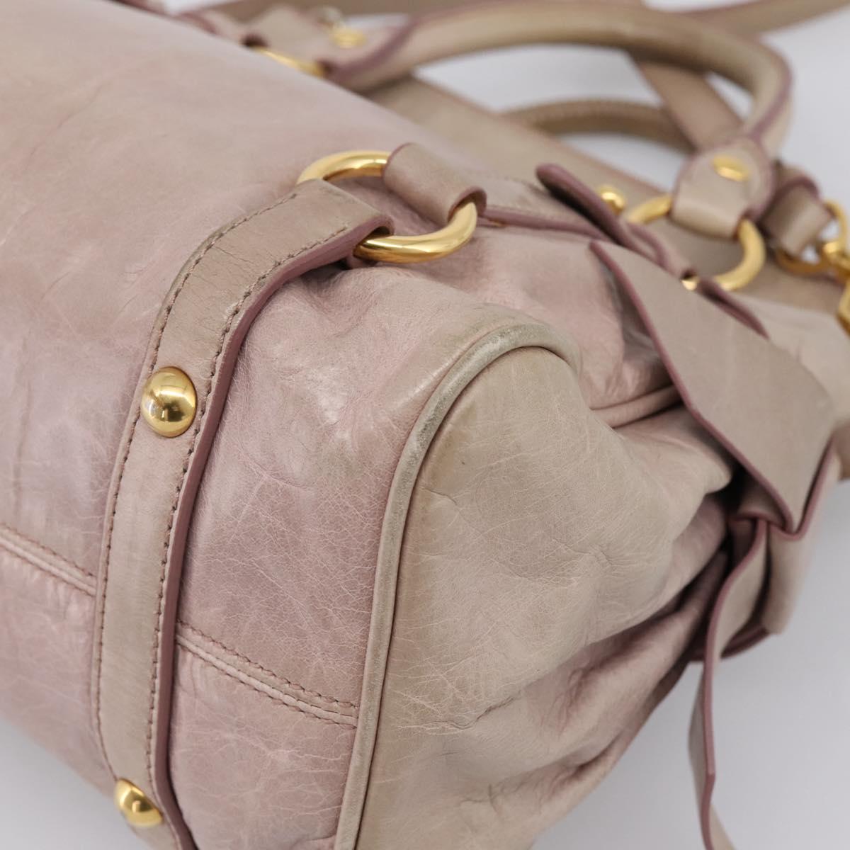 Miu Miu Hand Bag Leather 2way Pink Gold Auth yk20735M