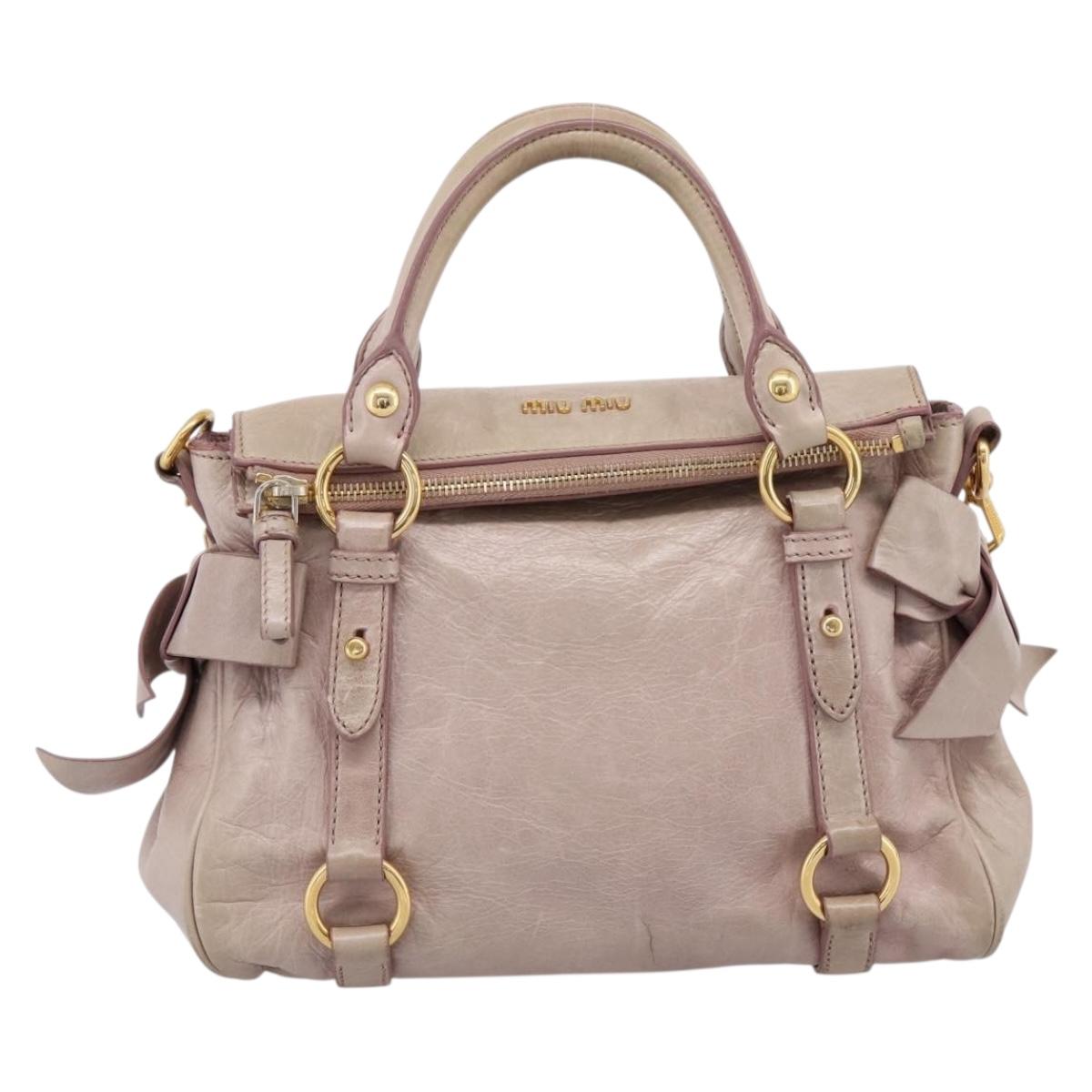 Miu Miu Hand Bag Leather 2way Pink Gold Auth yk20735M