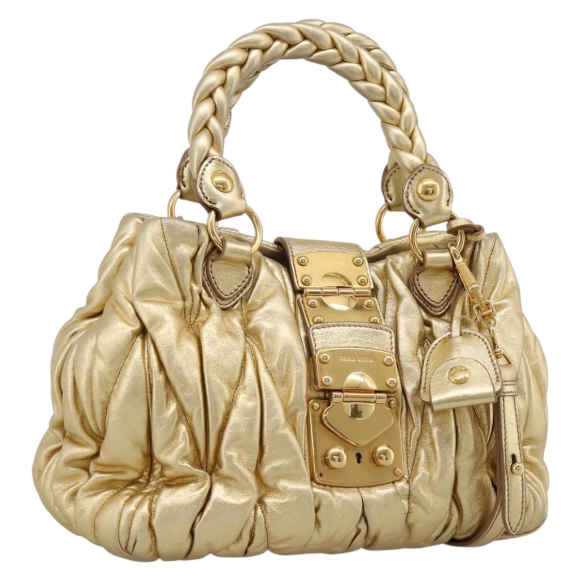 Miu Miu Matelasse Hand Bag Leather 2way Gold Auth yk20737SAM