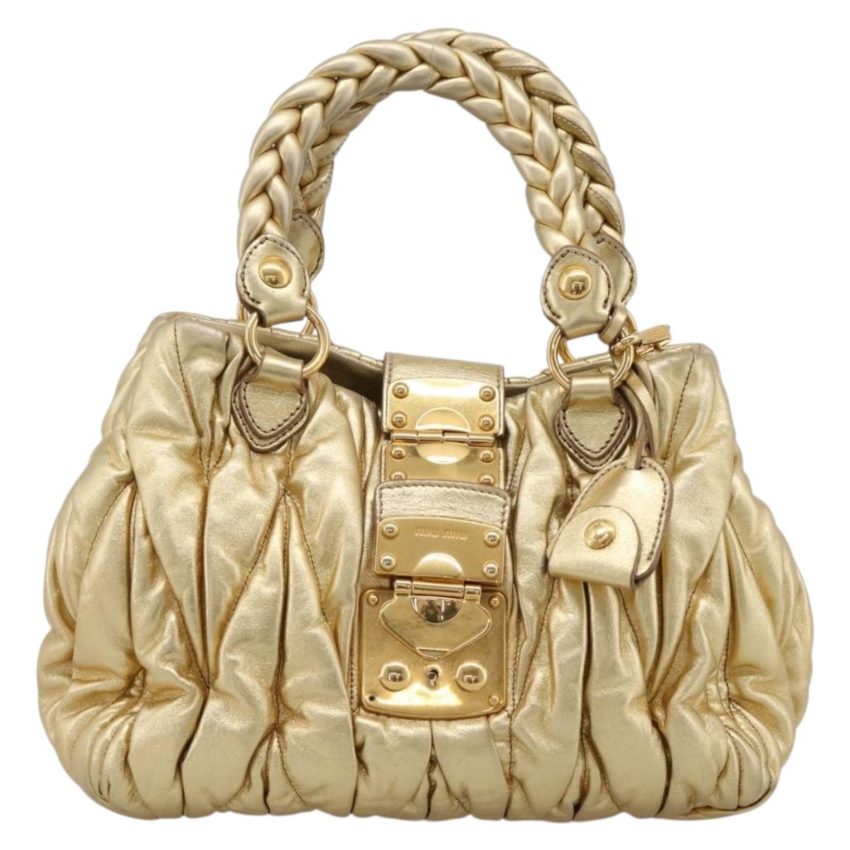 Miu Miu Matelasse Hand Bag Leather 2way Gold Auth yk20737SAM
