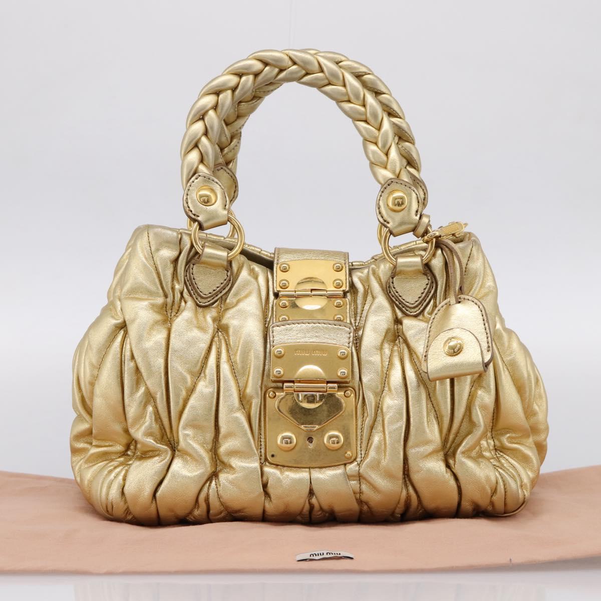 Miu Miu Matelasse Hand Bag Leather 2way Gold Auth yk20737SAM