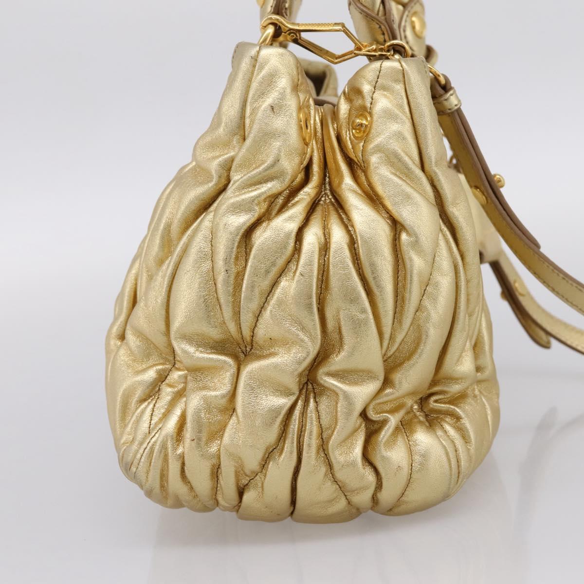 Miu Miu Matelasse Hand Bag Leather 2way Gold Auth yk20737SAM