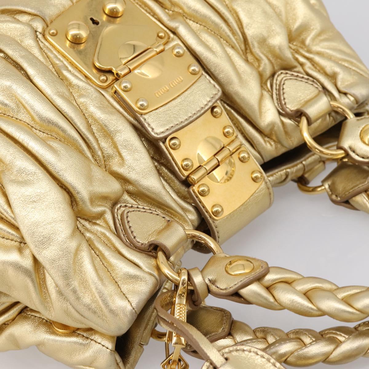 Miu Miu Matelasse Hand Bag Leather 2way Gold Auth yk20737SAM