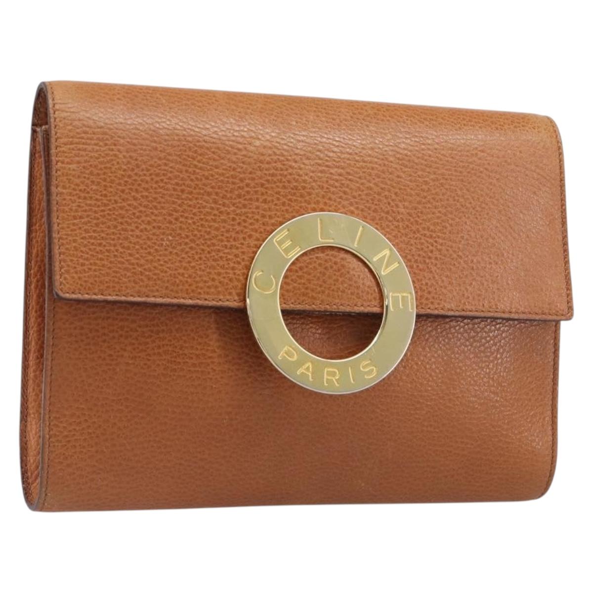 CELINE Clutch Bag Leather Brown Gold Auth yk20741A
