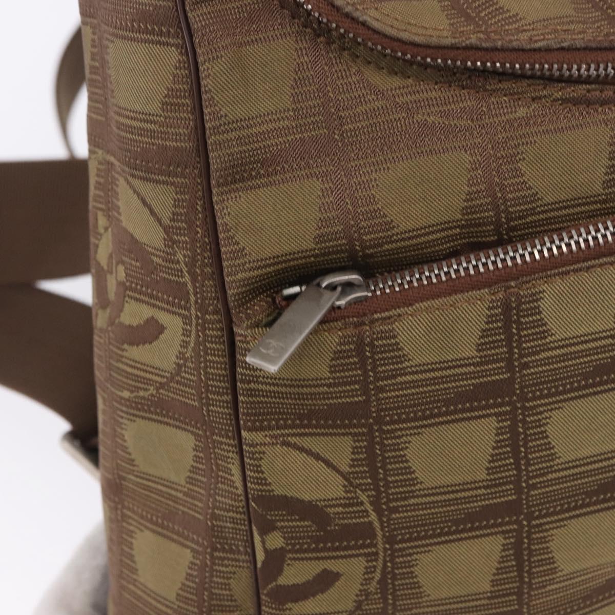 CHANEL New Travel Line Backpack Canvas Brown Silver CC Auth yk20744A