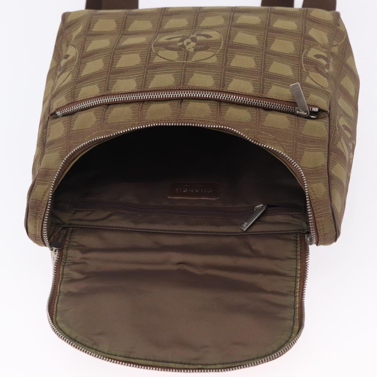 CHANEL New Travel Line Backpack Canvas Brown Silver CC Auth yk20744A