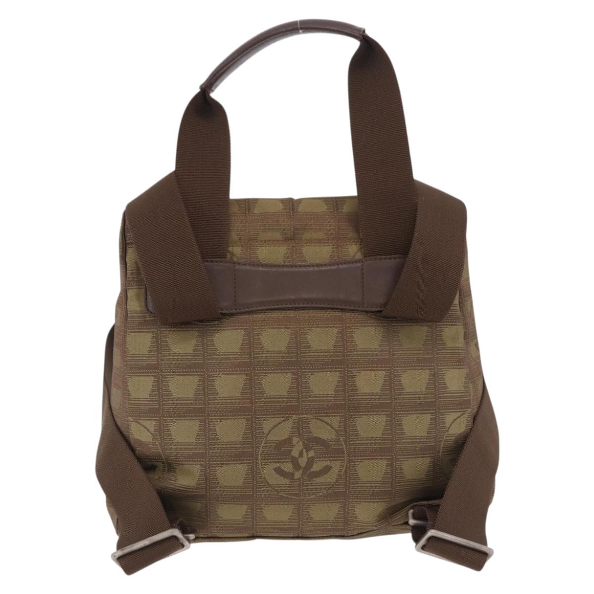CHANEL New Travel Line Backpack Canvas Brown Silver CC Auth yk20744A