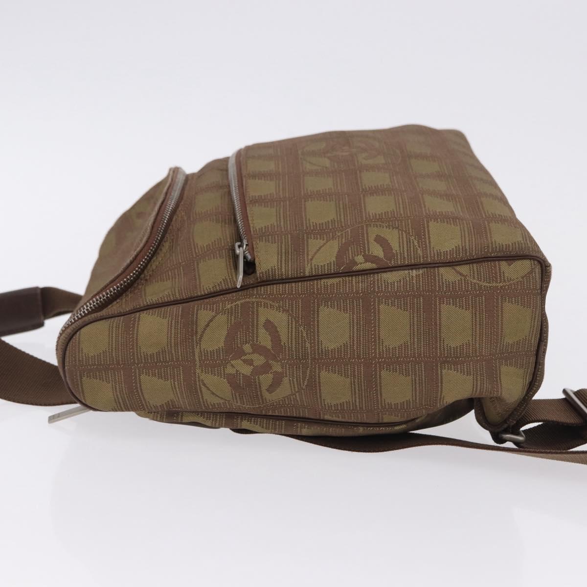 CHANEL New Travel Line Backpack Canvas Brown Silver CC Auth yk20744A