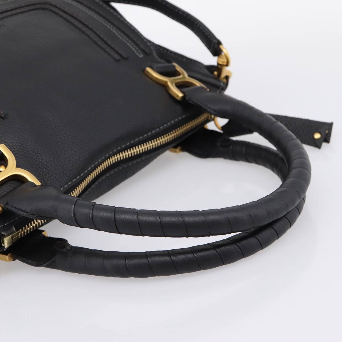 Chloe Marcie Hand Bag Leather 2way Black Gold Auth yk20751V