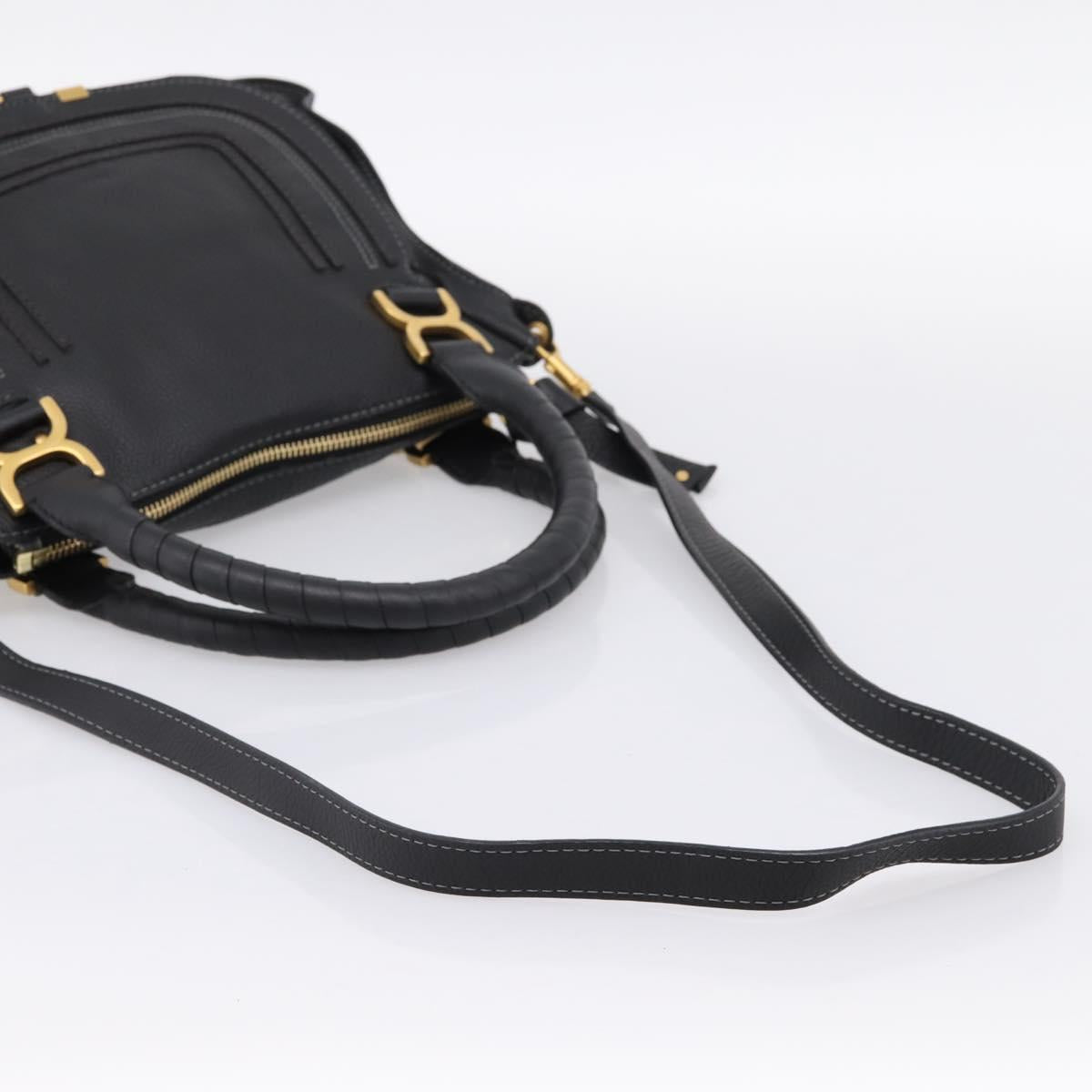 Chloe Marcie Hand Bag Leather 2way Black Gold Auth yk20751V