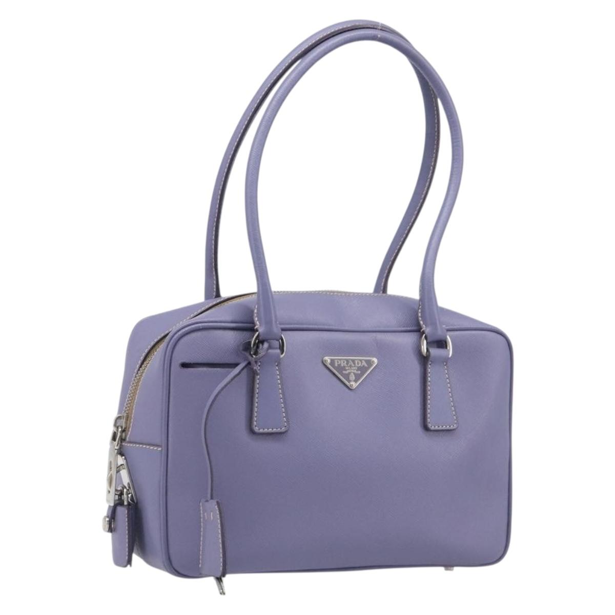 PRADA Hand Bag Saffiano leather Purple Silver Auth yk20752A